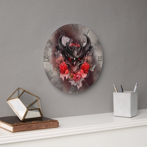 Gothic Wizardry  Red Eyed Demon Beast with Roses Large Clock