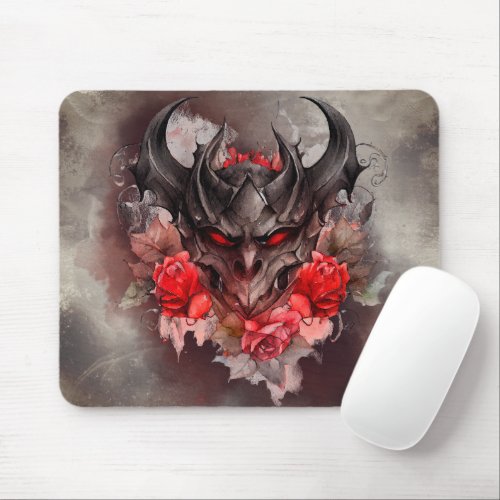 Gothic Wizardry  Red Eyed Demon Beast with Roses Mouse Pad