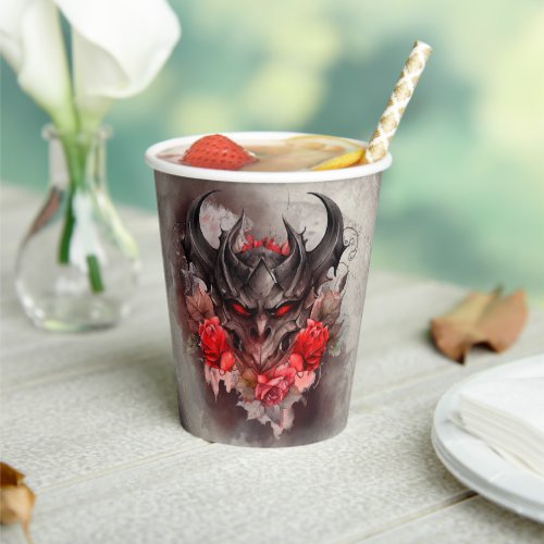 Gothic Wizardry  Red Eyed Demon Beast with Roses Paper Cups
