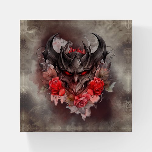 Gothic Wizardry  Red Eyed Demon Beast with Roses Paperweight