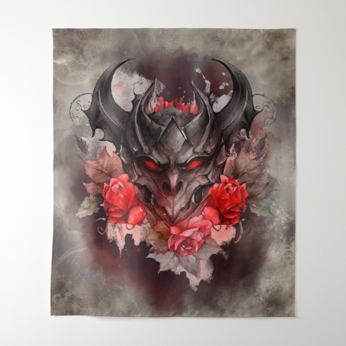 Gothic Wizardry  Red Eyed Demon Beast with Roses Tapestry