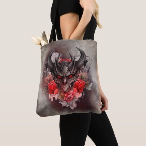 Gothic Wizardry  Red Eyed Demon Beast with Roses Tote Bag