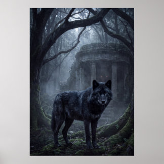 Gothic Wolf Dark Forest Art Print