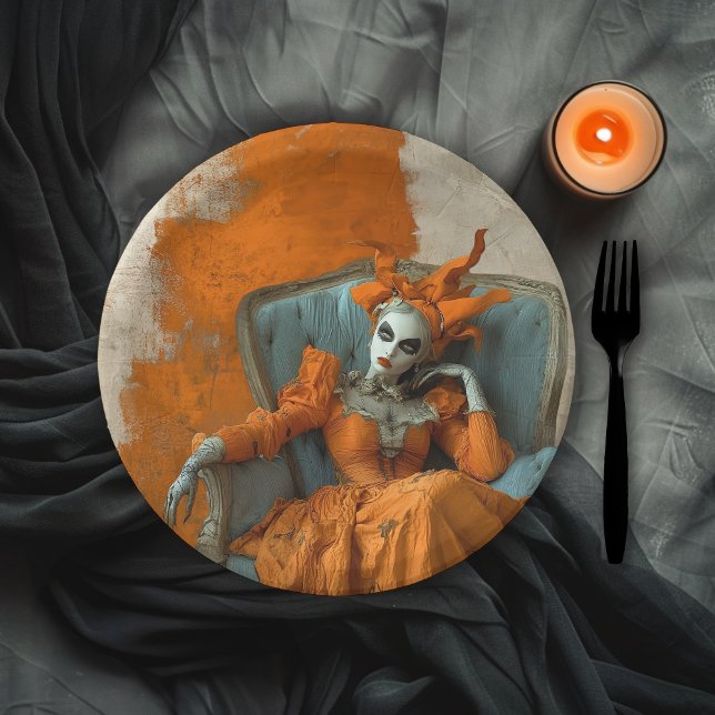 Gothic Woman at the Opera Halloween Costume Party Paper Plates (Creator Uploaded)
