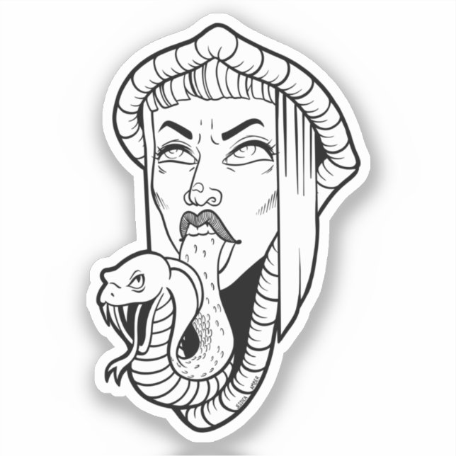 Gothic Woman Black White Snake Tongue Cartoon Sticker (Front)