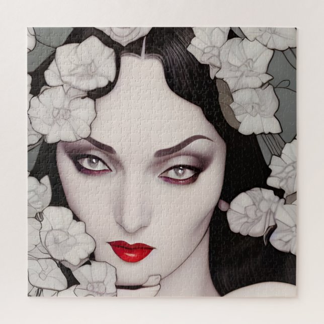 Gothic Woman Florals AI Generated Art Jigsaw Puzzle (Vertical)
