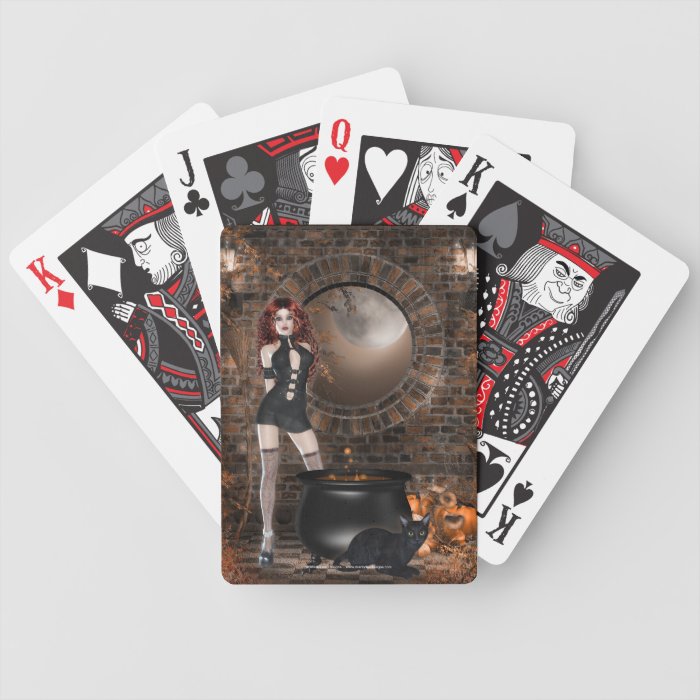 Gothic Woman with Black Cat Playing Cards