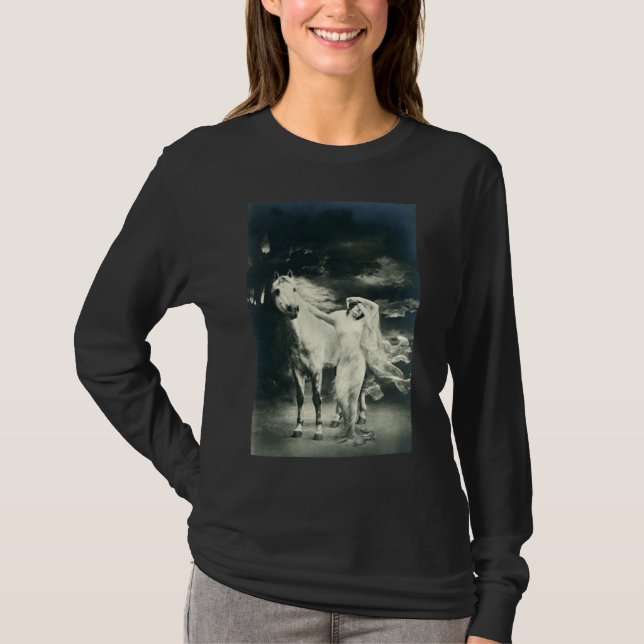 Gothic woman with white horse T-Shirt (Front)