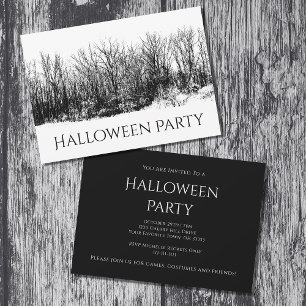 Gothic Woods Black White Halloween Party Invitation