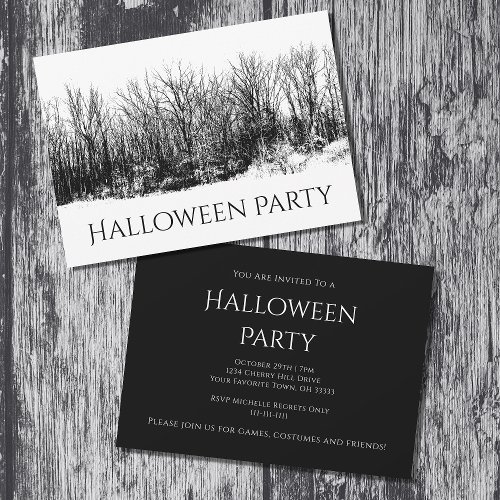 Gothic Woods Black White Halloween Party  Invitation