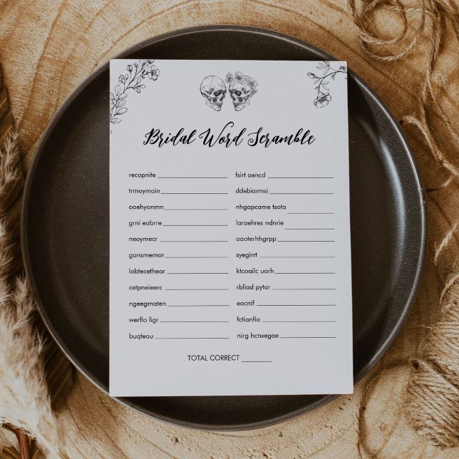 Gothic Word Scramble Bridal Shower Game Card (Creator Uploaded)