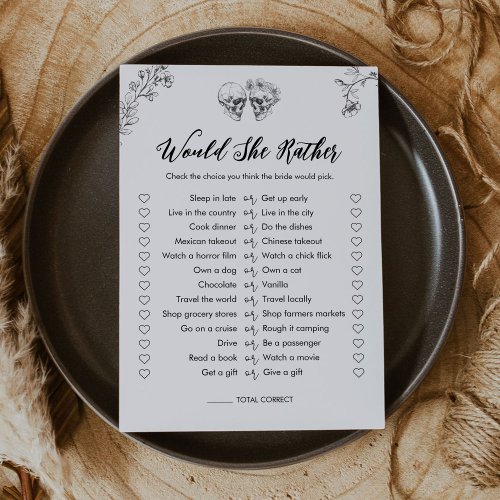 Gothic Would She Rather Bridal Shower Game Card