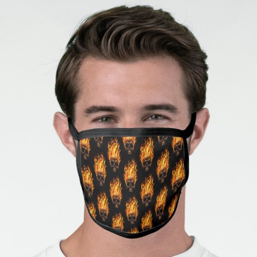 Gothic Yellow Orange Fire Flames Pattern On Black Face Mask