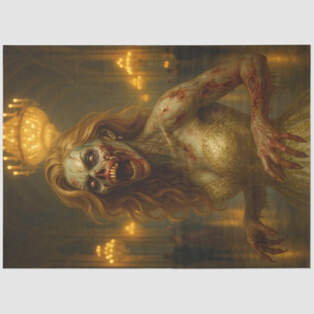 Gothic Zombie Bride in Golden Ballroom | Halloween Tissue Paper (Front)