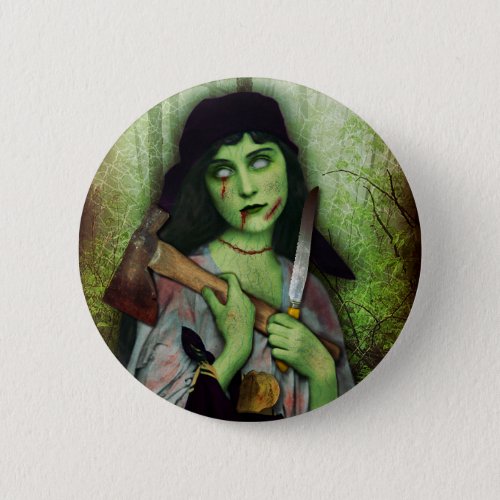 Gothic Zombie Girl Halloween Horror Button