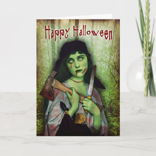 Gothic Zombie Girl Halloween Horror Card (Front)