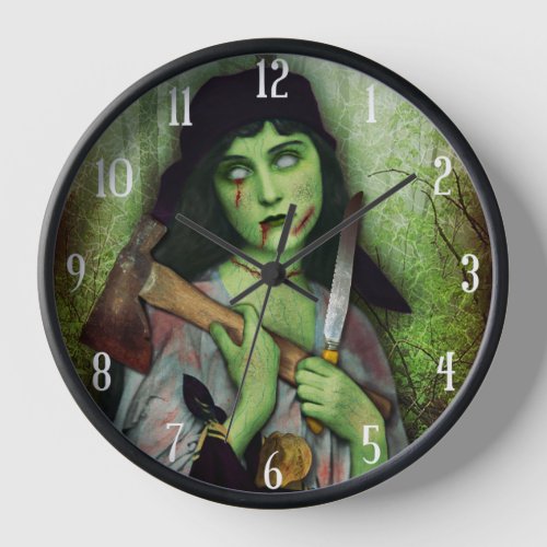 Gothic Zombie Girl Halloween Horror Clock