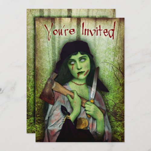 Gothic Zombie Girl Halloween Horror Invitation