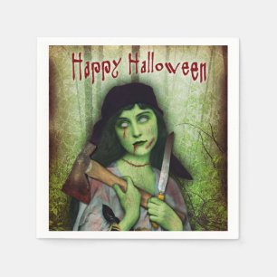 Gothic Zombie Girl Halloween Horror Paper Napkins