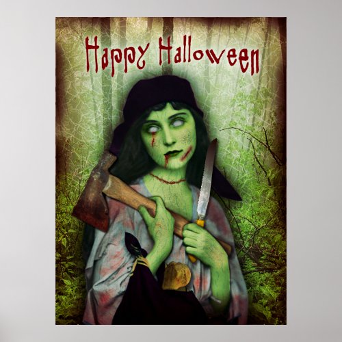 Gothic Zombie Girl Halloween Horror Poster