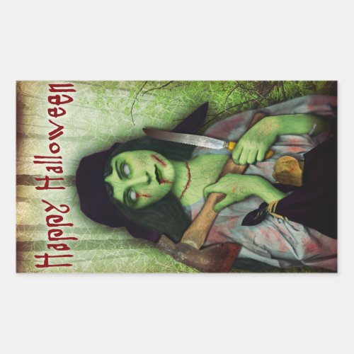 Gothic Zombie Girl Halloween Horror Rectangular Sticker