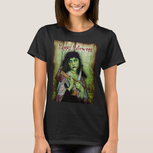 Gothic Zombie Girl Halloween Horror T_Shirt