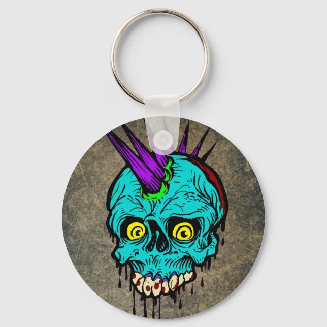 Gothic Zombie Punk Skull Keychain (Front)