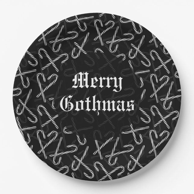 Gothmas Black and White Candy Cane Pattern Paper Plates (Front)