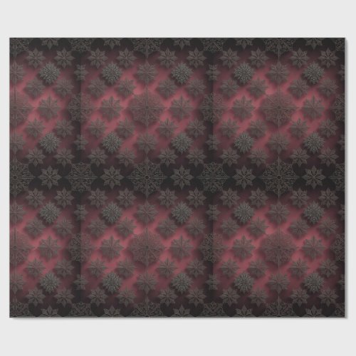 Gothmas Black Floral Pattern on Deep Crimson Red Wrapping Paper