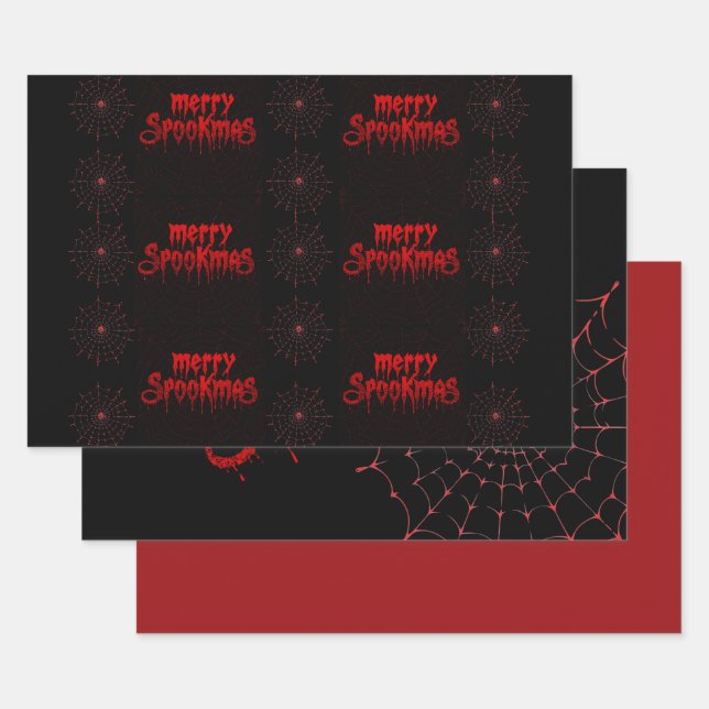 Gothmas Bold Red Script on Black Goth Christmas Wrapping Paper Sheets (Set)