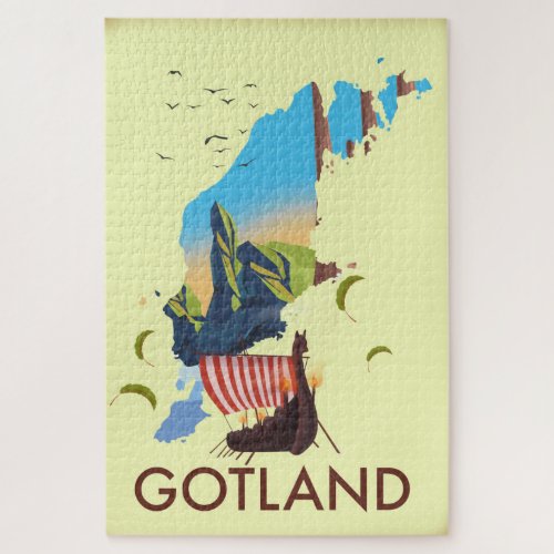 Gotland Baltic Sea Viking Travel map Jigsaw Puzzle