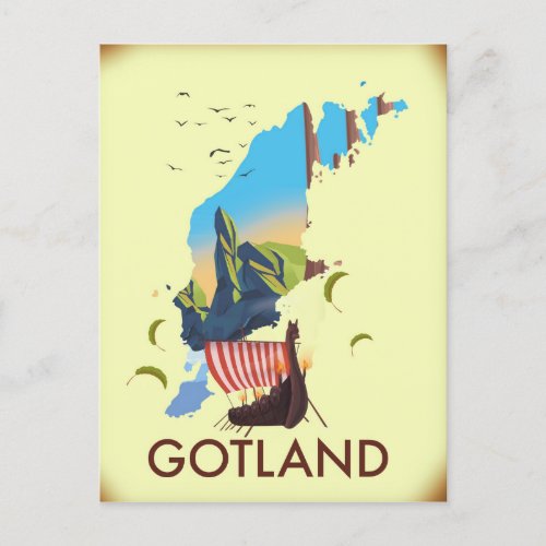 Gotland Baltic Sea Viking Travel map Postcard