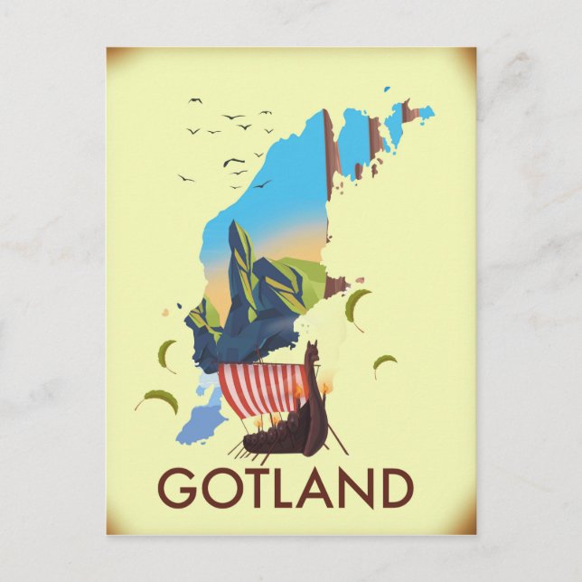 Gotland Baltic Sea Viking Travel map Postcard (Front)