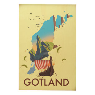 Gotland Baltic Sea Viking Travel map Wood Wall Art