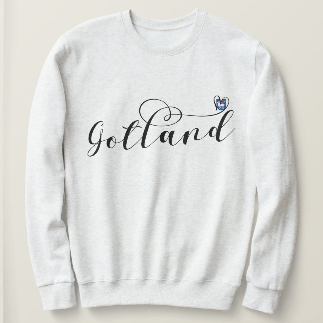 Gotland Flag Heart Script Design, Sweden Sweatshirt (Design Front)