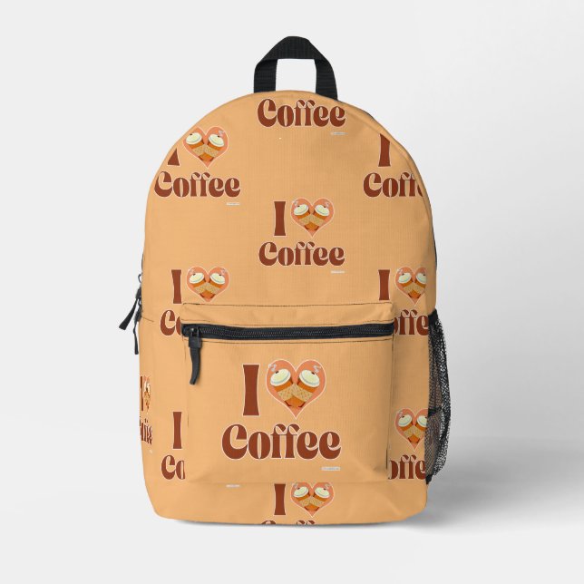 Gotta Love Coffee Cute Heart Motto Printed Backpack (Front)