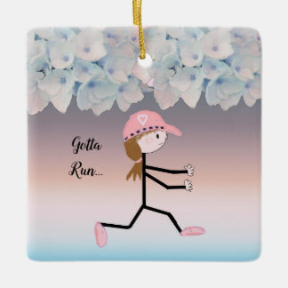 Gotta Run Female Running Floral Ceramic Ornament