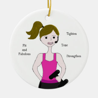 Gotta Work Out Brunette Weight Lifting Ceramic Ornament