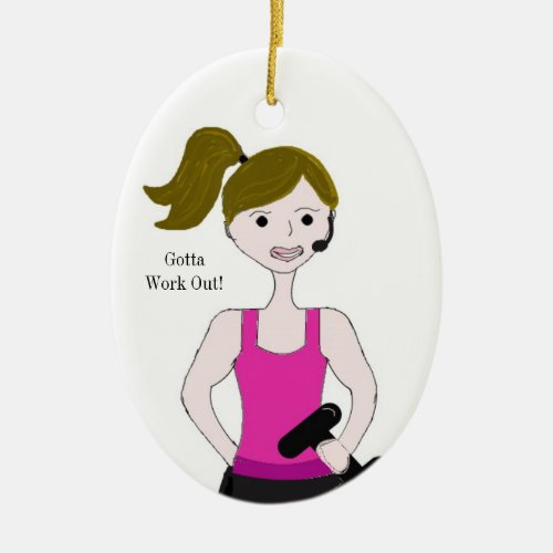Gotta Work Out Female Brown Hair Weight Lifting Ceramic Ornament