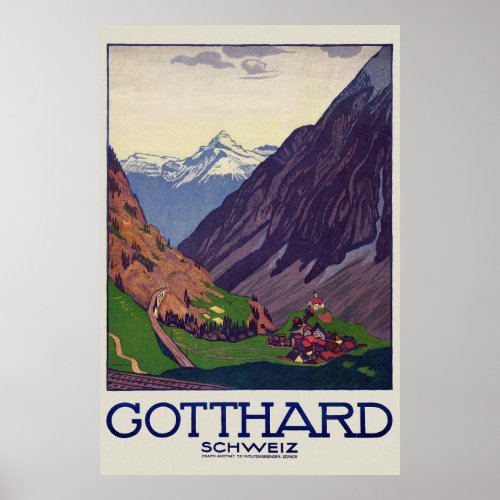 Gotthard Schweiz Switzerland Vintage Poster 1914