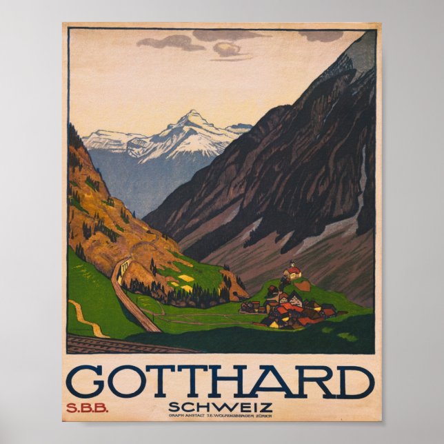 Gotthard Schweiz Vintage Travel  Poster (Front)