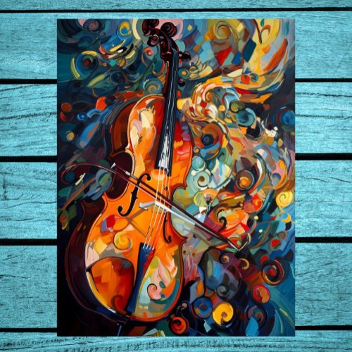 Gouache Art Colorful Cello Poster Print