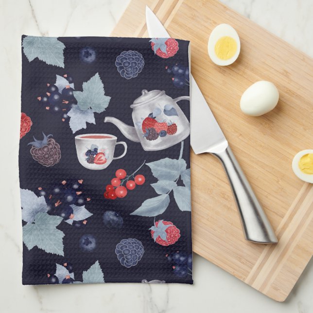Gouache Berries Pattern Apron Kitchen Towel (Quarter Fold)