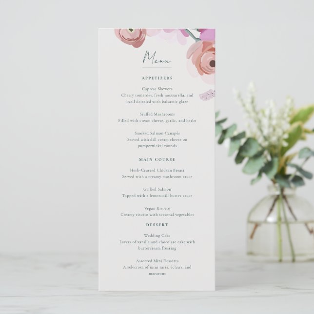 Gouache Blossoms Flat Menu (Standing Front)