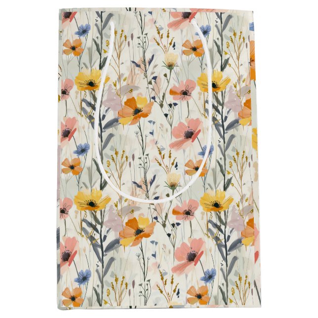 Gouache Meadow Flowers Pattern Medium Gift Bag (Front)