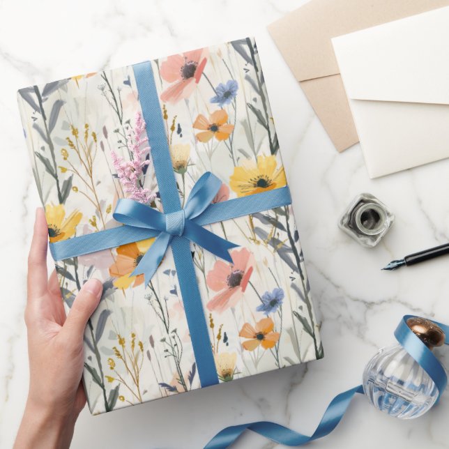Gouache Meadow Flowers Pattern Wrapping Paper (Gifting)