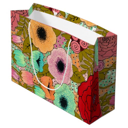 Gouache Painted Art Floral Flowers Garden Large Gift Bag