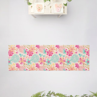 Gouache Painted Floral Pattern Hallway Carpet Rug