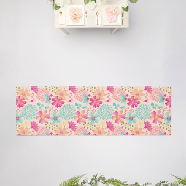 Gouache Painted Floral Pattern Hallway Carpet Rug (Insitu (Wedding))