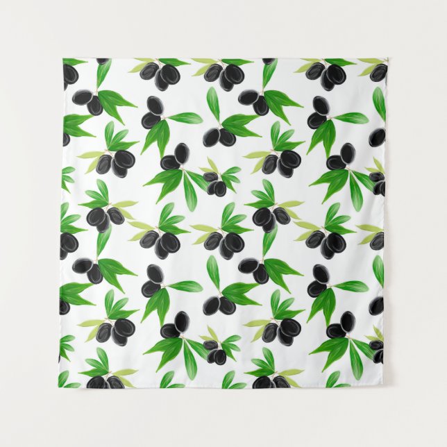 Gouache seamless pattern with olive tree branch, l tapestry (Front)
